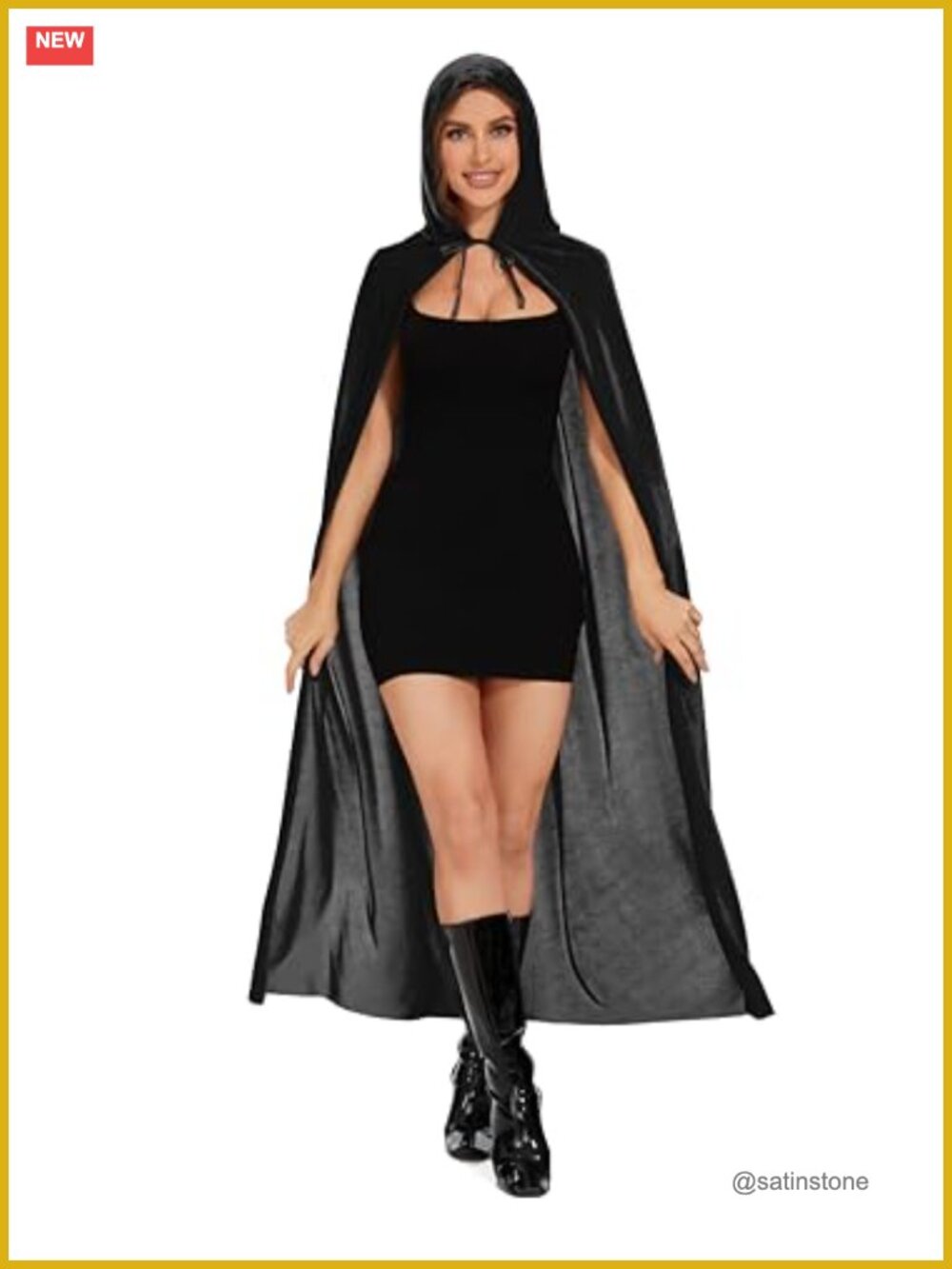 Velvet Hooded Cape Cosplay Costume Cloak Ribbon Tie